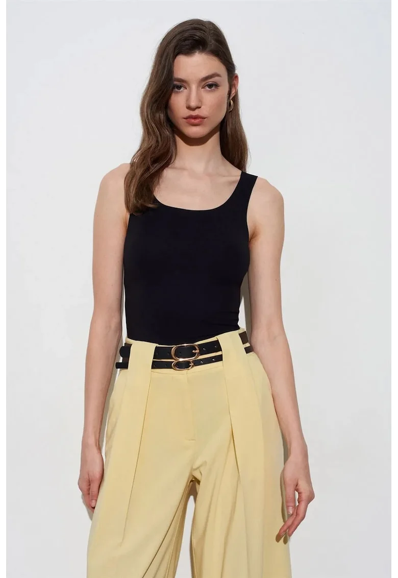 Bluze dama,  bluza mulata fara maneci, elastic, negru, amestec de bumbac