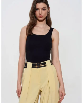 Bluze dama,  bluza mulata fara maneci, elastic, negru, amestec de bumbac