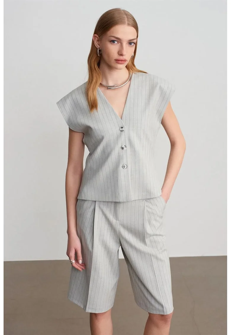 Vesta dama,  tesuta, casual, gri deschis, poliester-viscoza-elastan