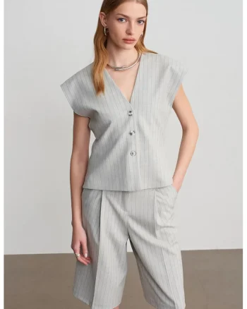 Vesta dama,  tesuta, casual, gri deschis, poliester-viscoza-elastan