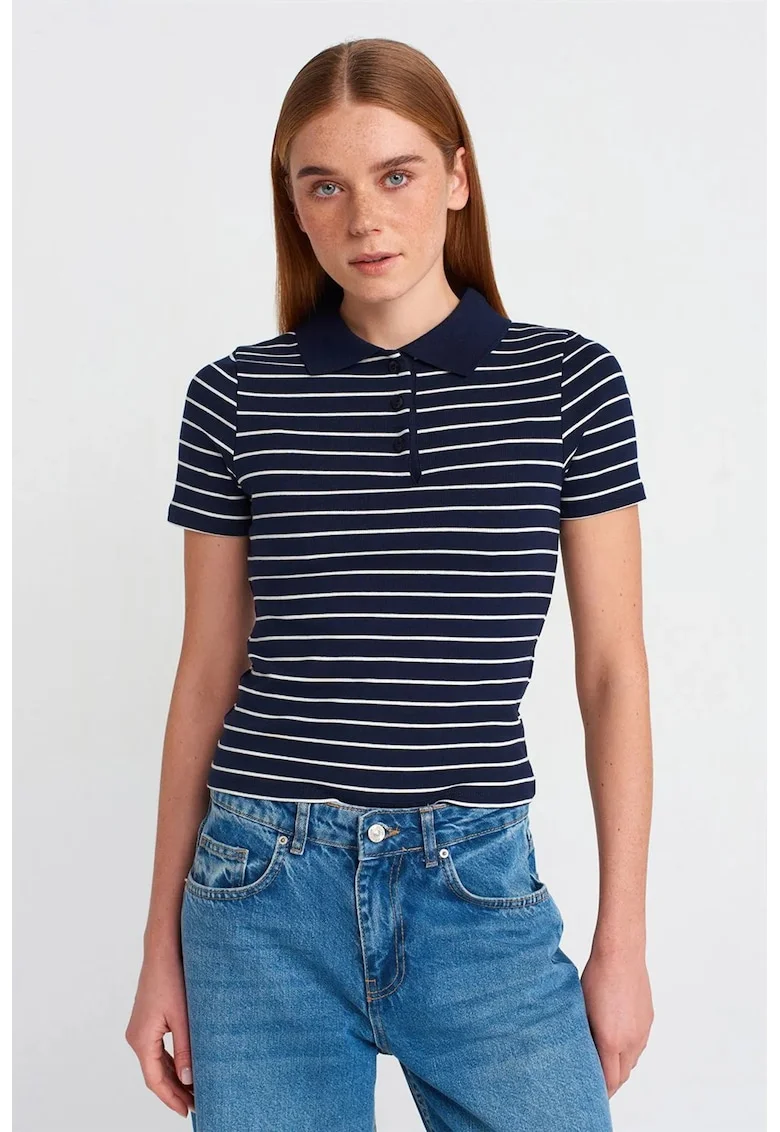 Tricou Polo cu dungi albastru marin, Bleumarin