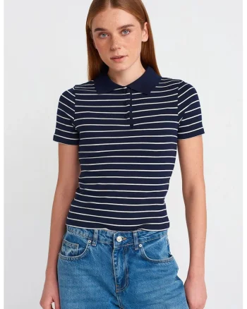 Tricou Polo cu dungi albastru marin, Bleumarin