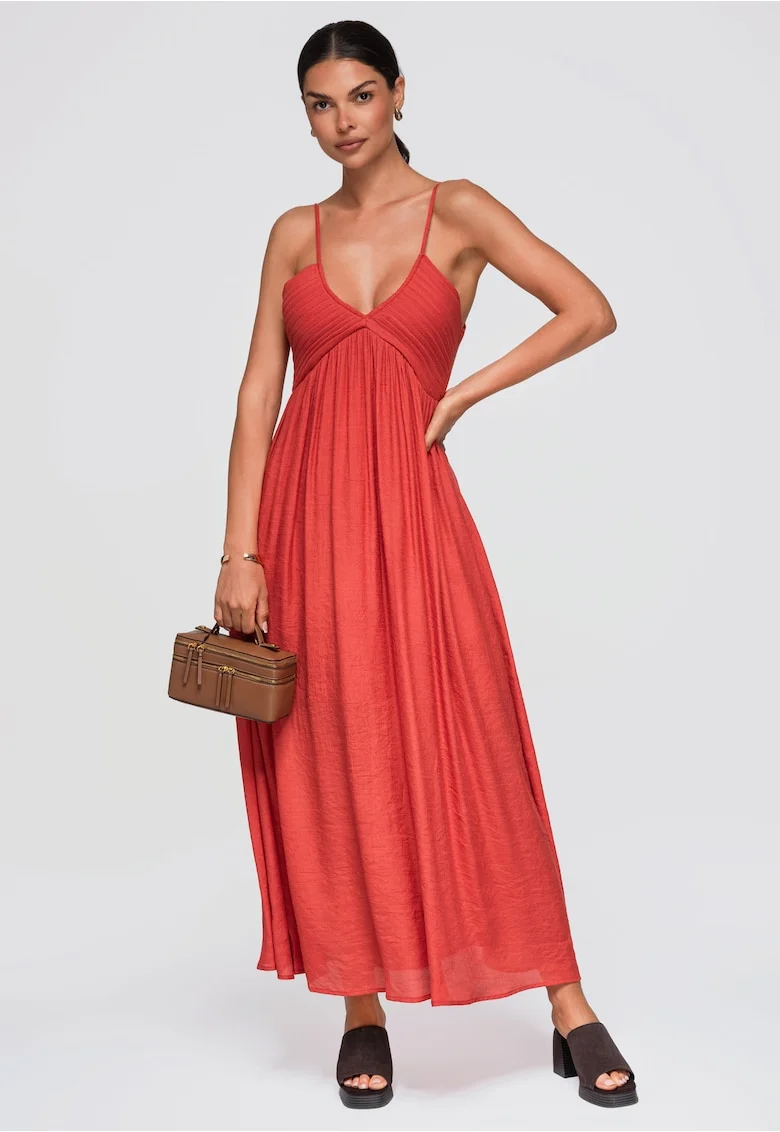 Rochie maxi eleganta cu decolteu V, Rosu