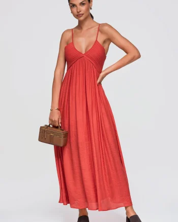Rochie maxi eleganta cu decolteu V, Rosu