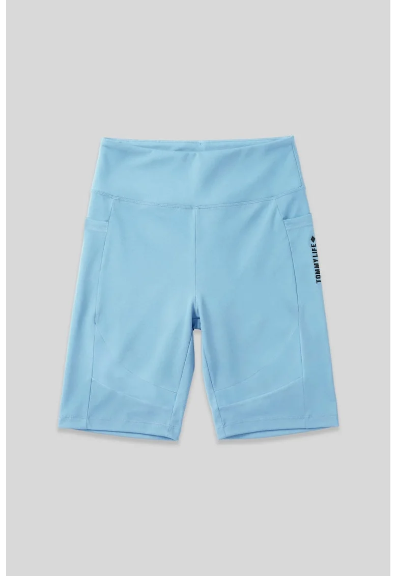 Colanti sport scurti,  talie inalta, buzunar, 90% poliamida/10% elastan, Baby Blue