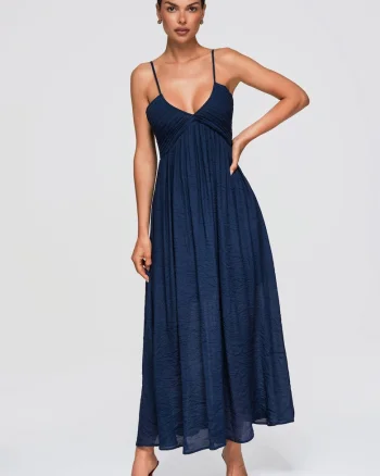 Rochie maxi eleganta cu decolteu V, Bleumarin