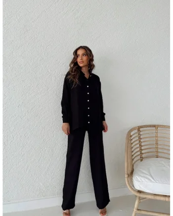 Camasi dama,  camasa cu maneca lunga, poliester, Negru