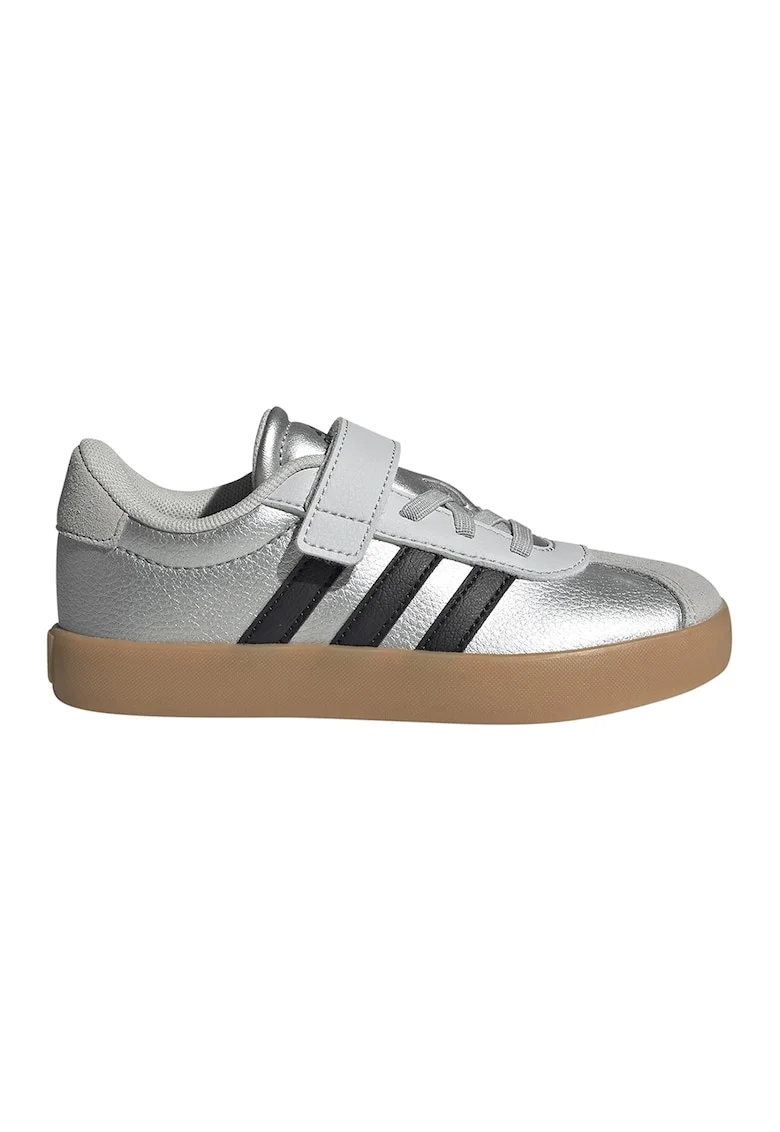 Pantofi sport VL Court 3.0 de piele intoarsa si piele, Negru/Gri/Argintiu