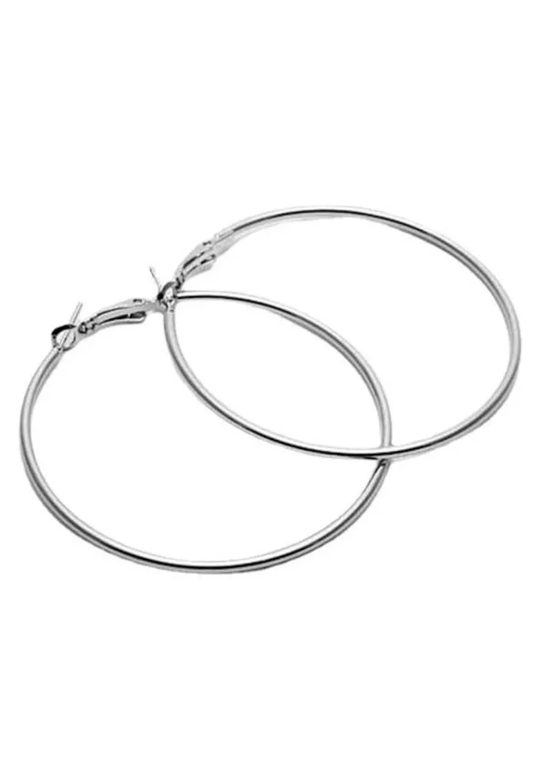 Cercei argintii, stil hoop, rotunzi, din otel inoxidabil, suflati cu aur 18k, Signa C3, 7 cm
