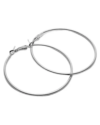 Cercei argintii, stil hoop, rotunzi, din otel inoxidabil, suflati cu aur 18k, Signa C3, 7 cm