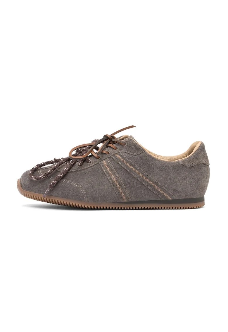 Pantofi sport low-cut din piele, Grej