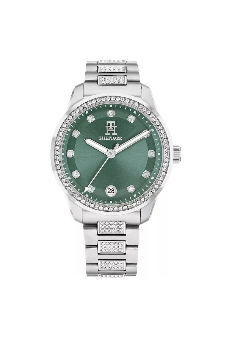 Ceas dama  1782759, argintiu, verde, 36x10mm, bratara, data, rezistent la apa 50m
