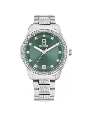 Ceas dama  1782759, argintiu, verde, 36x10mm, bratara, data, rezistent la apa 50m