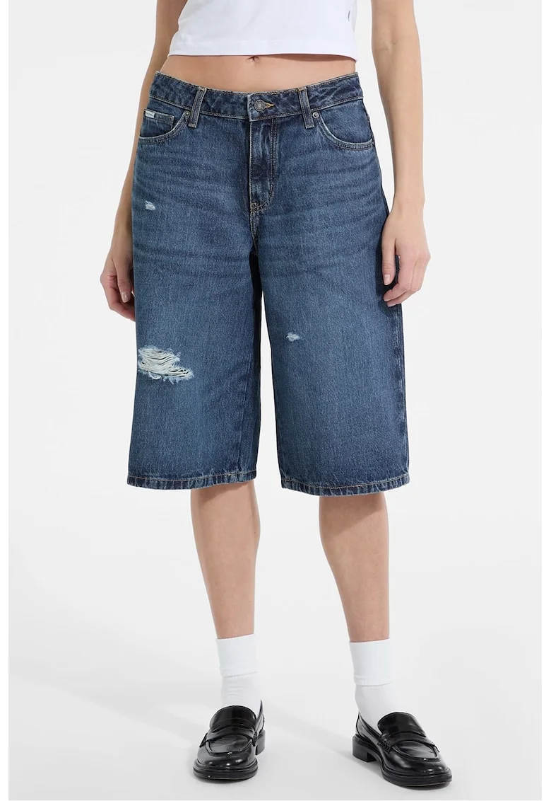 Bermude de denim cu talie medie, Bleumarin