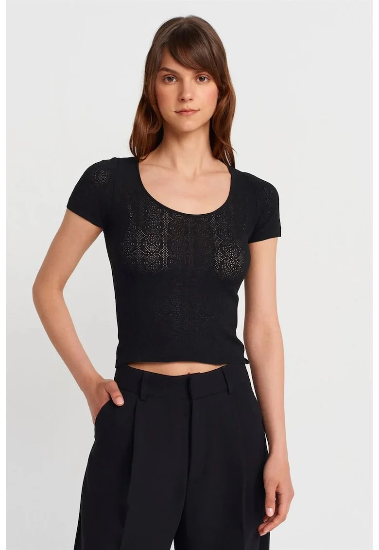 Bluza dama,  bluza slim fit, negru, cu nervuri, viscoza-poliamida,