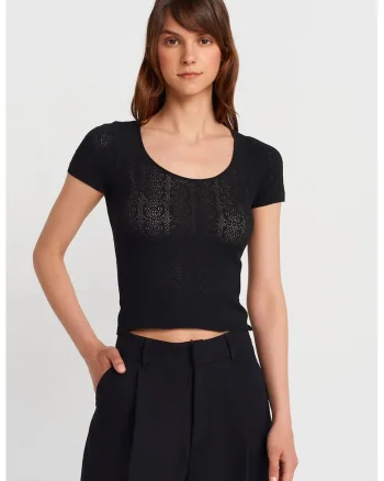 Bluza dama,  bluza slim fit, negru, cu nervuri, viscoza-poliamida,