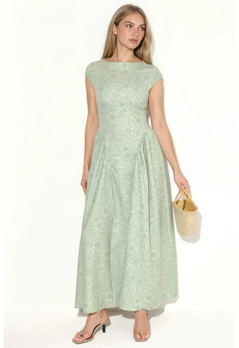 Rochie Maxi  Floral, Elegant, Verde salvie, Poliester/Elastan