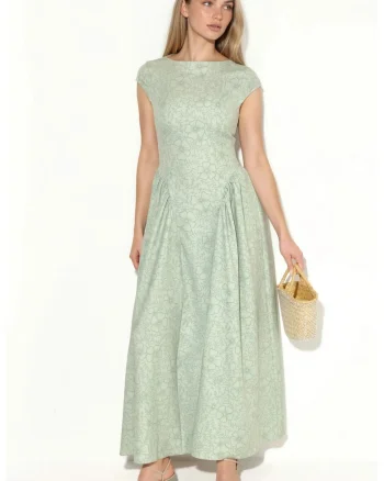 Rochie Maxi  Floral, Elegant, Verde salvie, Poliester/Elastan