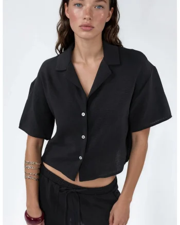 Camasi dama,  camasa scurta, casual, negru, poliester