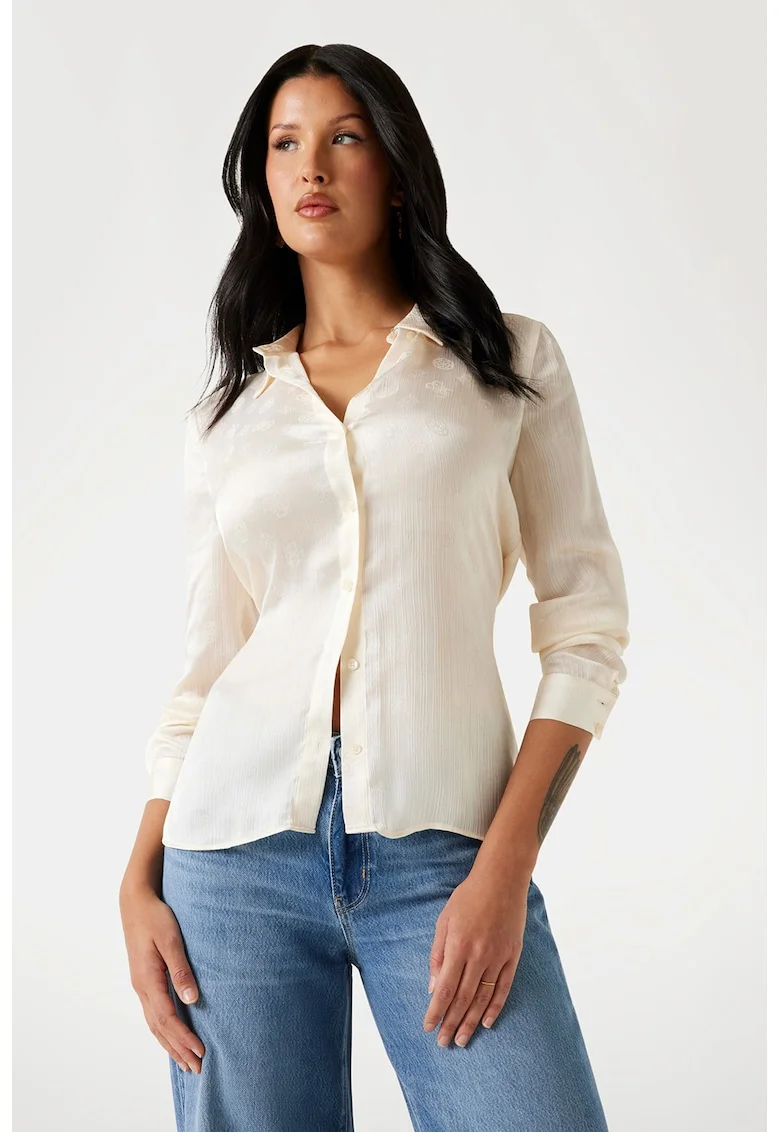 Camasa slim fit cu model monograma, Crem