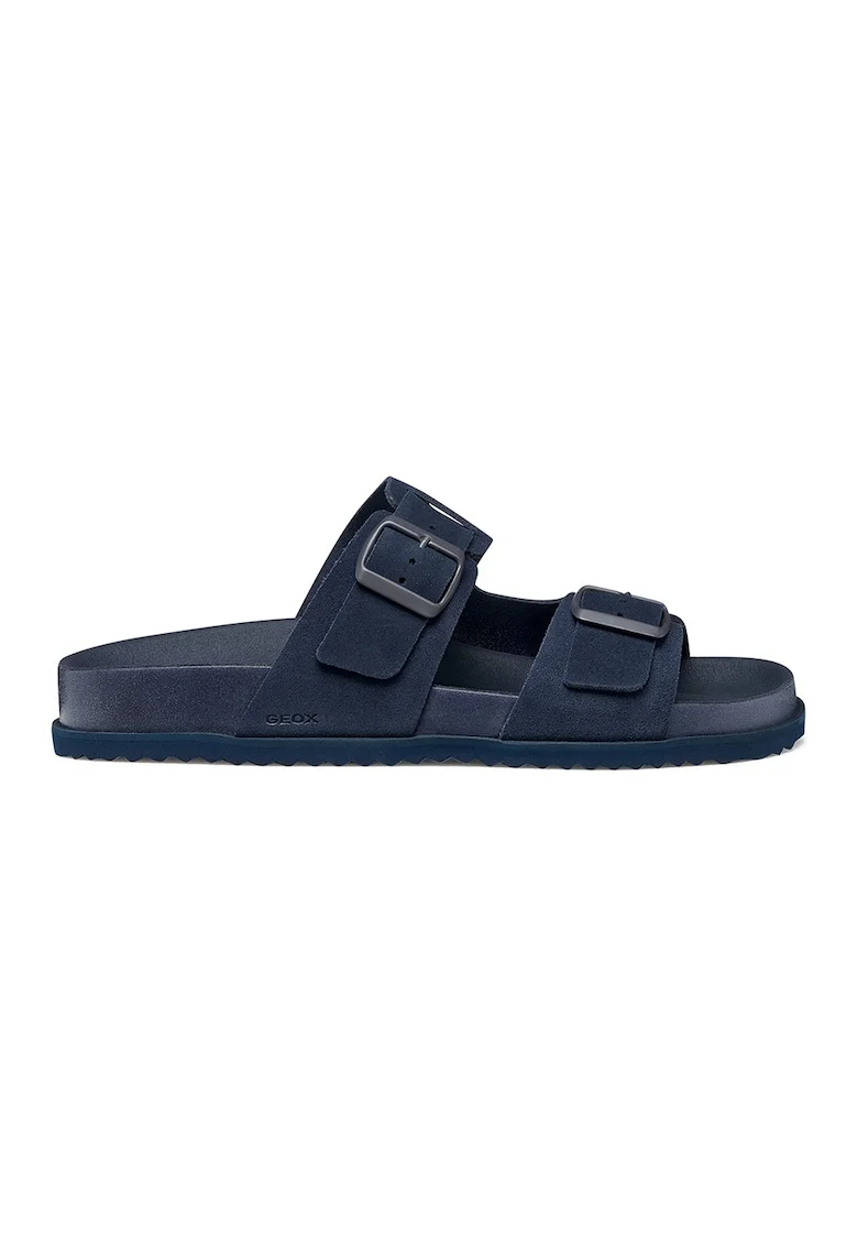 Papuci din piele intoarsa cu catarame, Bleumarin