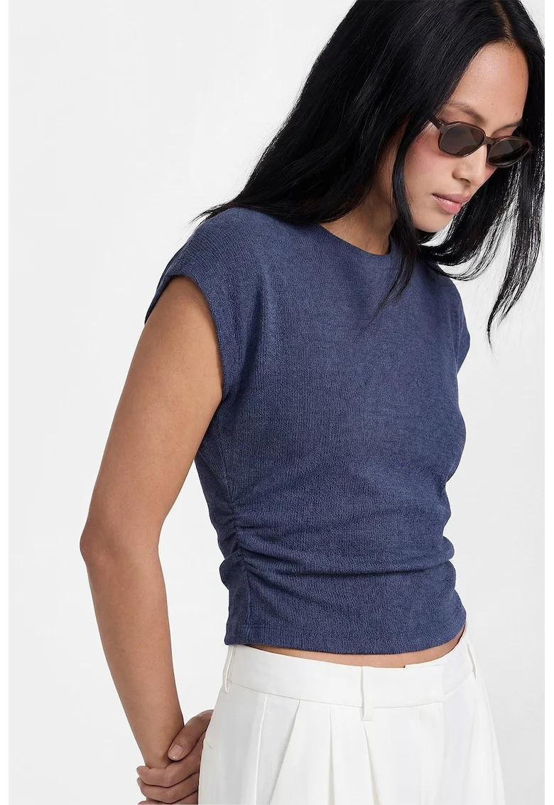 Tricou cu detalii drapate, Bleumarin