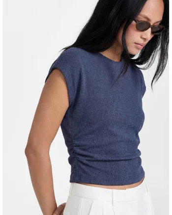 Tricou cu detalii drapate, Bleumarin