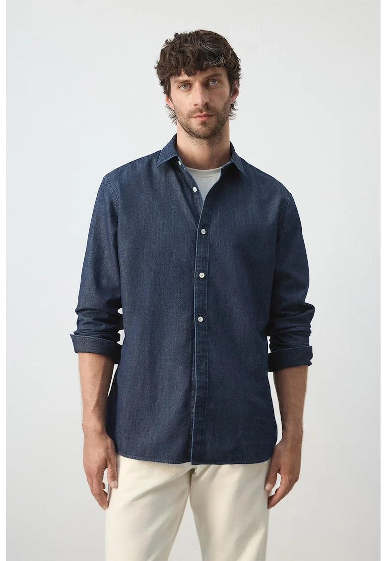Camasa regular-fit din amestec de in, Bleumarin