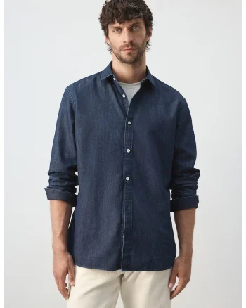 Camasa regular-fit din amestec de in, Bleumarin