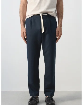 Pantaloni uni de bumbac si in, Bleumarin