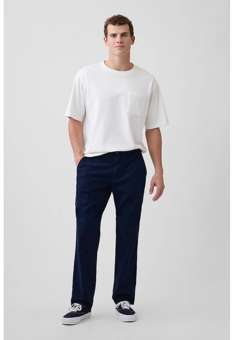 Pantaloni chino uni din amestec de in, Bleumarin