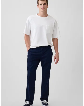 Pantaloni chino uni din amestec de in, Bleumarin