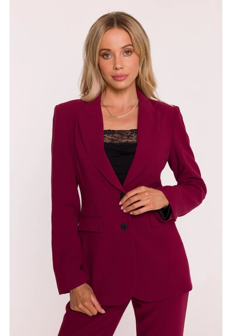 S417, bordo, clasic cu un singur rand de nasturi, guler clasic, complet, maneci lungi inguste, Visiniu