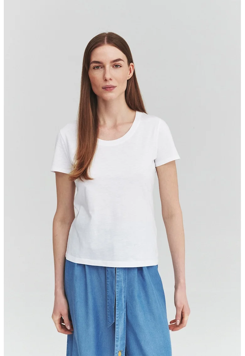 Tricou de bumbac cu decolteu rotund, Alb optic
