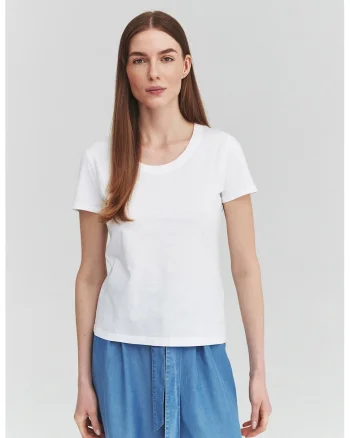 Tricou de bumbac cu decolteu rotund, Alb optic