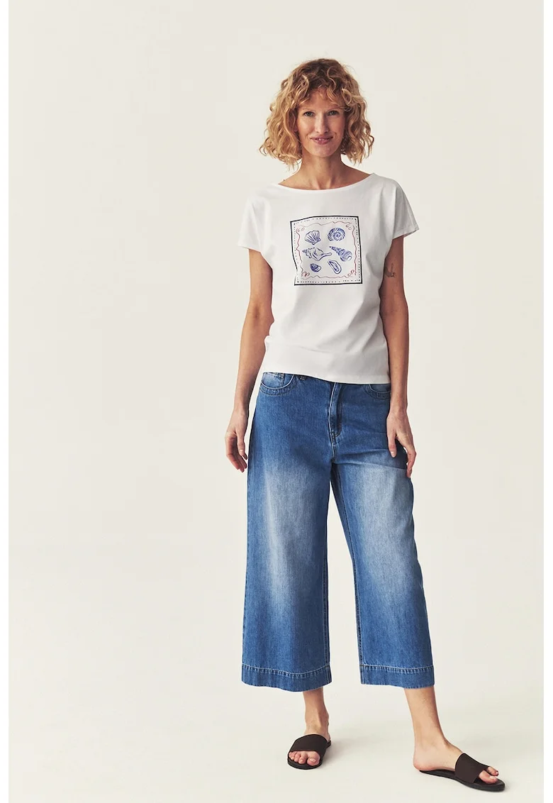Blugi crop cu croiala ampla, Albastru