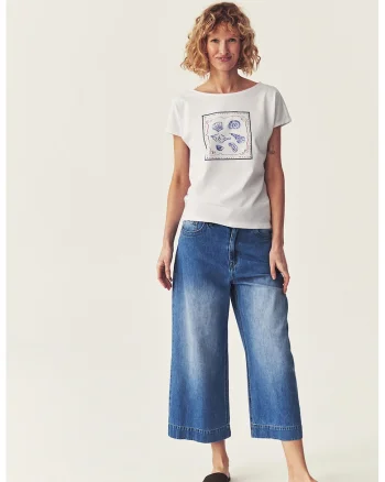 Blugi crop cu croiala ampla, Albastru