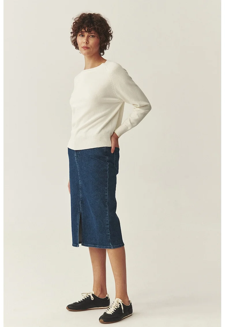 Fusta din denim cu slit frontal, Albastru oceanic