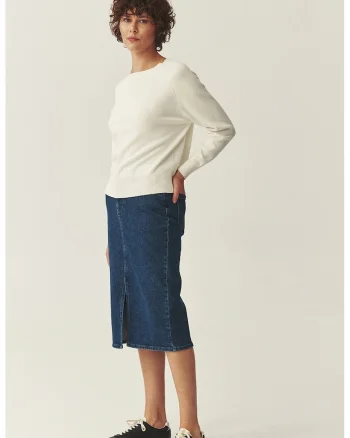 Fusta din denim cu slit frontal, Albastru oceanic