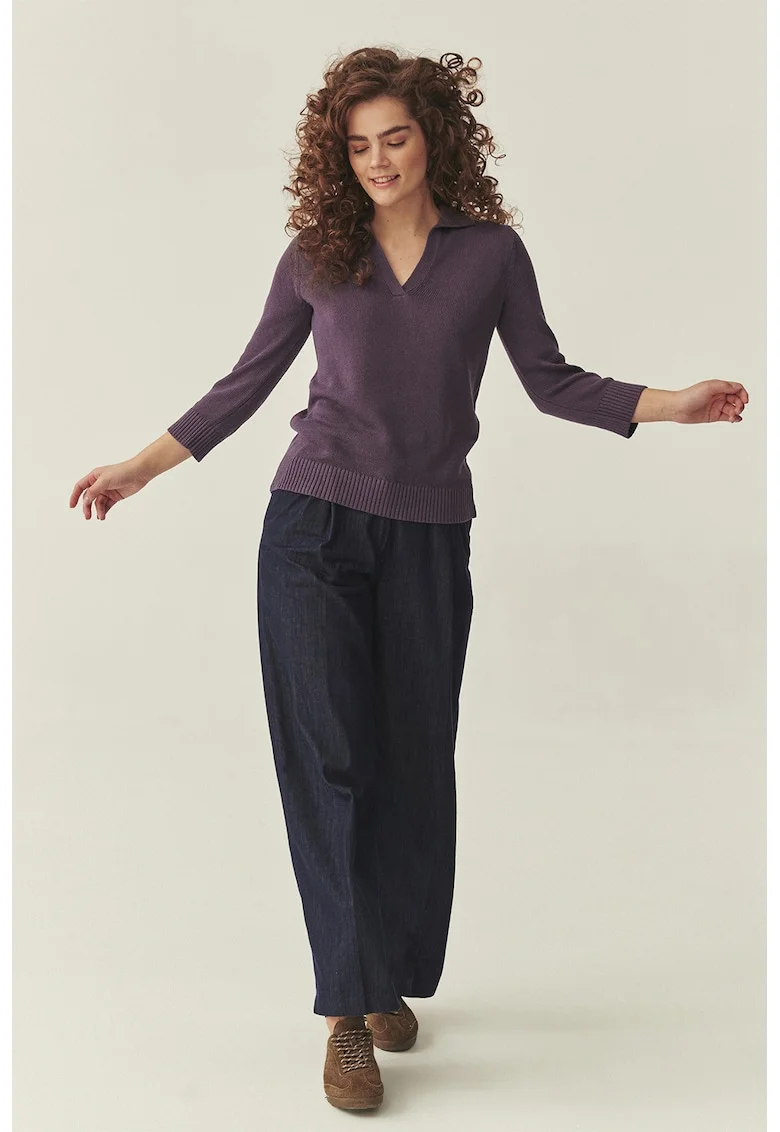 Pulover din amestec de in si lyocell, Violet aubergine