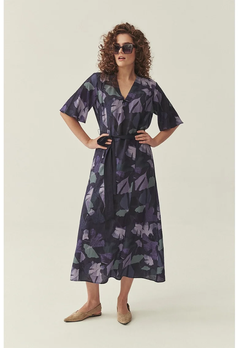 Rochie midi cu decolteu in V, Verde pal/Lila/Violet aubergine/Midnight Purple