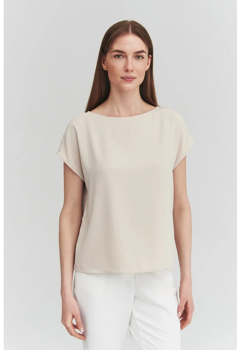 Bluza cu maneci scurte si decolteu rotund, Bej sampanie