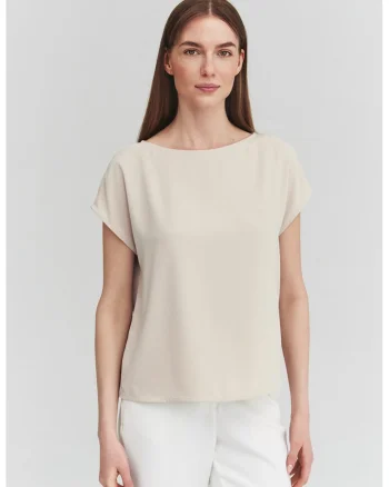 Bluza cu maneci scurte si decolteu rotund, Bej sampanie