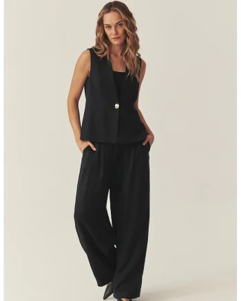 Pantaloni din amestec de in cu croiala ampla Merwe, Negru