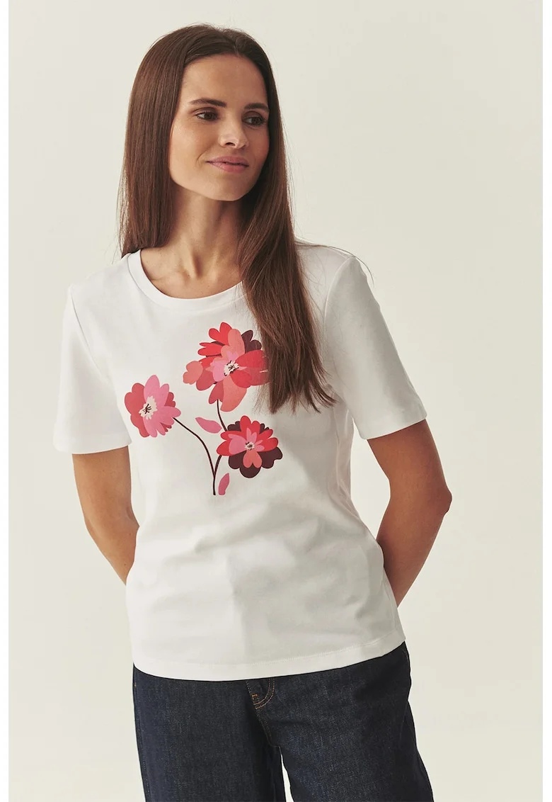 Tricou de bumbac cu imprimeu floral, Rosu/Alb optic/Roz