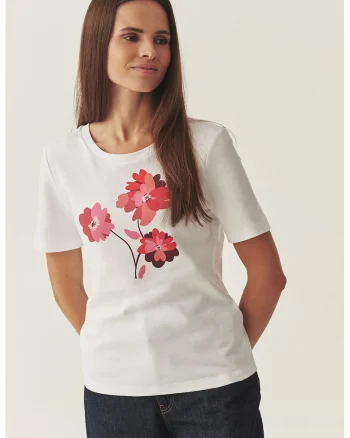 Tricou de bumbac cu imprimeu floral, Rosu/Alb optic/Roz