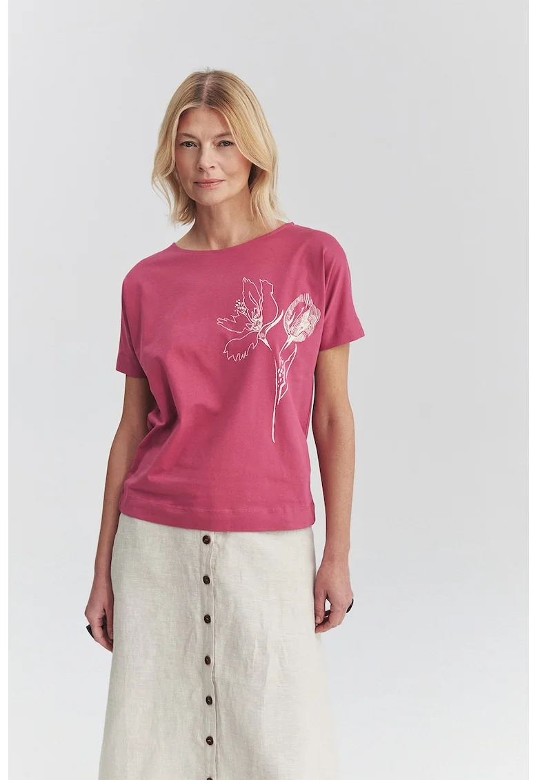 Tricou lejer cu imprimeu floral, Roz prafuit