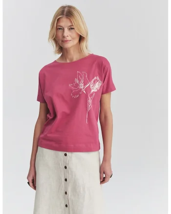Tricou lejer cu imprimeu floral, Roz prafuit
