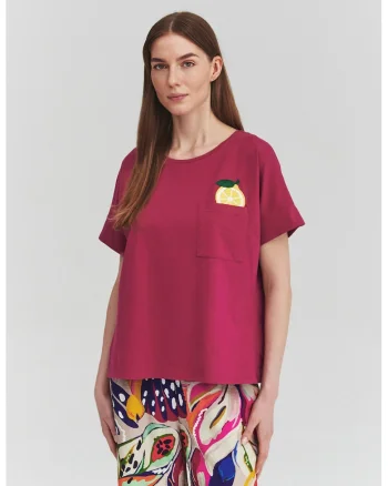 Tricou lejer de bumbac cu buzunar pe piept, Rosu