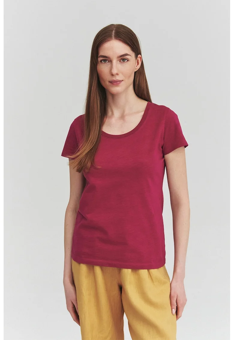 Tricou de bumbac cu decolteu rotund, Rosu